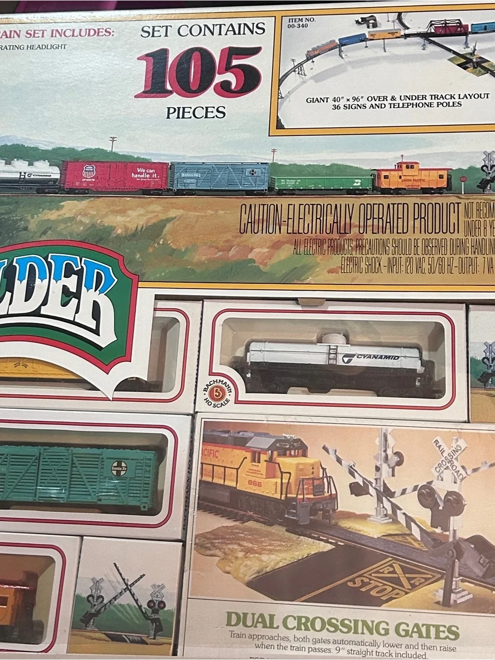 Vintage Bachmann Rail Builder HO Electric Train Set • Diesel Engine + 7 Cars